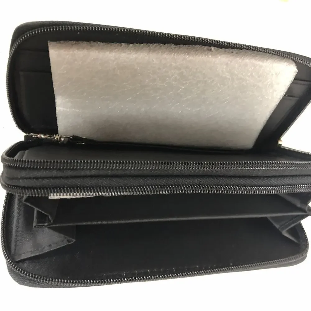 Black And White Skull Long Thick Bifold Wallet, 8x4x1.5”, 2 Compartment Dual Zip